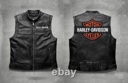 Harley Davidson Men's Motorcycle Passing Link Black Biker Leather Vest for Men