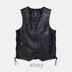 Harley Davidson Men's Real Leather Motorcycle Vest Motorbike HD Leather Vest