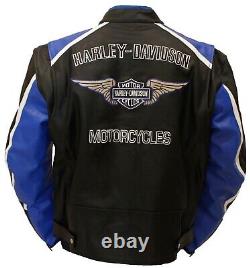 Harley Davidson Mens Classic Blue Cruiser Jacket Motorcycle Biker Leather Jacket