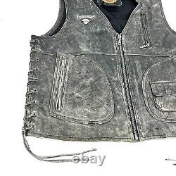 Harley Davidson Motorcycle Black Distressed Leather Vest Size Large