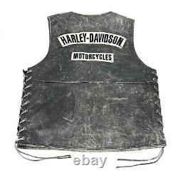 Harley Davidson Motorcycle Black Distressed Leather Vest Size Large