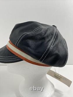 Harley Davidson Motorcycle Black Leather Newsboy Hat NWT Rare Hard To Find