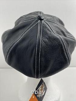 Harley Davidson Motorcycle Black Leather Newsboy Hat NWT Rare Hard To Find