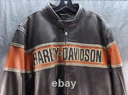 Harley Davidson Motorcycle Cafe Racer Jacket Distressed Leather Orange Men's XL