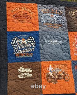 Harley-Davidson Motorcycle Quilted Patchwork Blanket LARGE! RARE Bedding Comfort