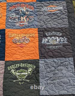 Harley-Davidson Motorcycle Quilted Patchwork Blanket LARGE! RARE Bedding Comfort