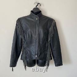 Harley Davidson Motorcycle Vintage Black Leather Fringe Jacket Size Small