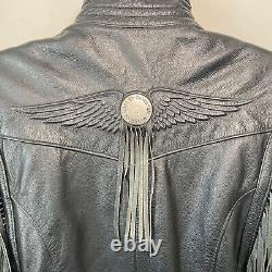 Harley Davidson Motorcycle Vintage Black Leather Fringe Jacket Size Small