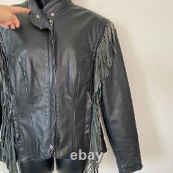 Harley Davidson Motorcycle Vintage Black Leather Fringe Jacket Size Small