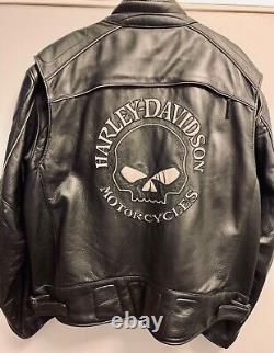 Harley Davidson Reflective Skull Willie G Genuine Leather Motorcycle Jacket 3XL