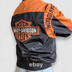 Harley Davidson Riding Black & Orange Bomber Motorbike Jacket Windbreaker