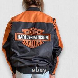 Harley Davidson Riding Black & Orange Bomber Motorbike Jacket Windbreaker