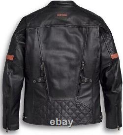 Harley Davidson Vanocker H-D Triple Vent Cow Leather Motorcycle Racer Jacket Men