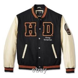 Harley Davidson Varsity Jacket Men's Motorcycle Wool Outerwear Leather Sleeves
