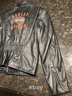 Harley Davidson Women's Black Leather Embroidered Bar & Shield Motorcycle Jacket