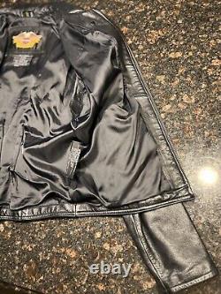 Harley Davidson Women's Black Leather Embroidered Bar & Shield Motorcycle Jacket