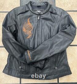 Harley Davidson Women's Black Leather SUNSET Motorcycle Jacket Size Large