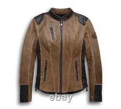 Harley Davidson Women's Gallun Triple Vent Brown Motorcycle Leather Jacket