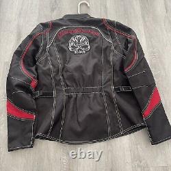 Harley Davidson Womens Large Motorcycle Zip Up Jacket Size Large Skull Black Red