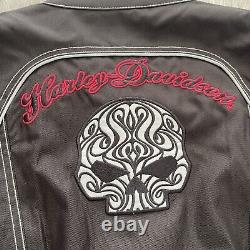 Harley Davidson Womens Large Motorcycle Zip Up Jacket Size Large Skull Black Red