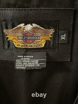 Harley Davidson mens Piston XL black leather snap vintage lace sides Vest EUC