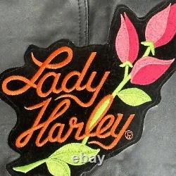 Leather Motorcycle Vest Women's 1x HOG Harley Davidson Pins & Patches Vintage