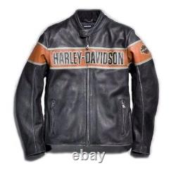 Men's Handmade Harley Davidson Racing BIKE Distressed Cowhide Leather Jacket