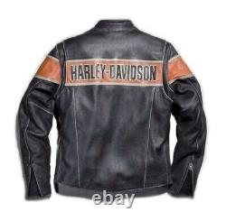 Men's Handmade Harley Davidson Racing BIKE Distressed Cowhide Leather Jacket