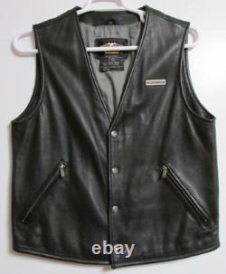 Men's Harley-Davidson 100% Leather Snap Motorcycle Biker Vest Black Size Medium