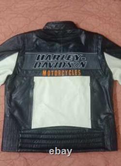 Men's Harley Davidson Motorcycle Biker Black White Sheepskin Leather Jacket 2023