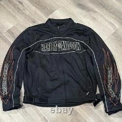 Men's Harley Davidson Motorcycle Large Mesh Logo Riding Jacket Coat EUC Flames