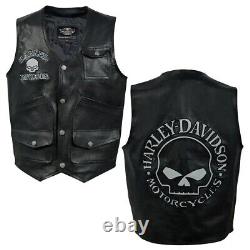 Men's Harley Davidson Motorcycle Reflective Skull Leather Vest HD Biker Vest