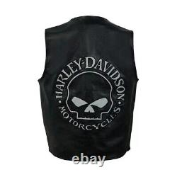 Men's Harley Davidson Motorcycle Reflective Skull Leather Vest HD Biker Vest