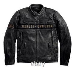 Men's Harley Davidson Passing Link Triple Vent Motorcycle Black Leather Jacket