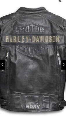 Men's Harley Davidson Passing Link Triple Vent Motorcycle Black Leather Jacket