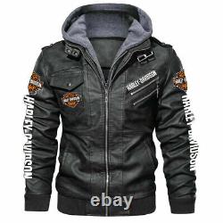 Men's Motorcycle Genuine Cowhide Harley-Davidson Leather Removable Hoodie Jacket