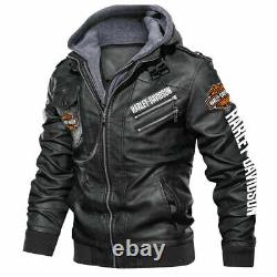 Men's Motorcycle Genuine Cowhide Harley-Davidson Leather Removable Hoodie Jacket