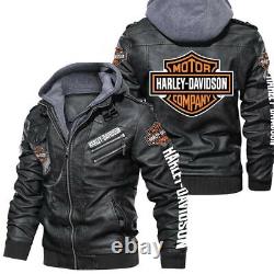 New Genuine Cowhide Harley-Davidson Leather Men's Motorbike Hoodie Biker Jacket