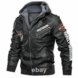 New Genuine Cowhide Harley-Davidson Leather Men's Motorbike Hoodie Biker Jacket