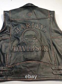 New Men's Harley Davidson Motorcycle Knuckle Distressed Real Leather Vest Biker