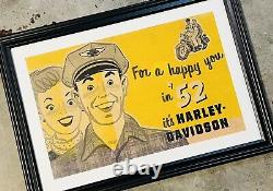 Rare Harley Davidson Vintage 1952 Dealer Advertisement Framed Panhead Knuckle