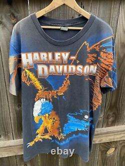 VTG Harley Davidson Motorcycle Eagle All Over Print Shirt 1995 AOP 90s Faded XL