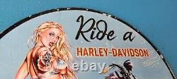 Vintage Harley Davidson Motorcycle Porcelain Pistol Girl Gas Pump Plate Sign