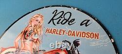 Vintage Harley Davidson Motorcycle Porcelain Pistol Girl Gas Pump Plate Sign