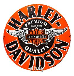 Vintage Porcelain Premium Harley Davidson Motorcycles 48 Inch Round Enamel Sign