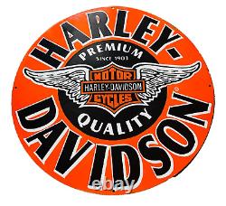 Vintage Porcelain Premium Harley Davidson Motorcycles 48 Inch Round Enamel Sign