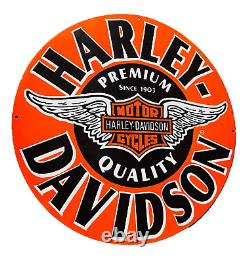 Vintage Porcelain Premium Harley Davidson Motorcycles 48 Inch Round Enamel Sign