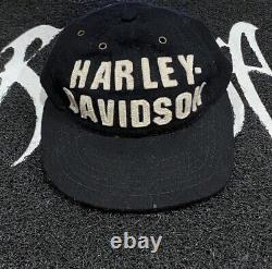 Vtg Rare 70s Harley Davidson Motorcycle Racing Font Wool Buckle Snapback Hat